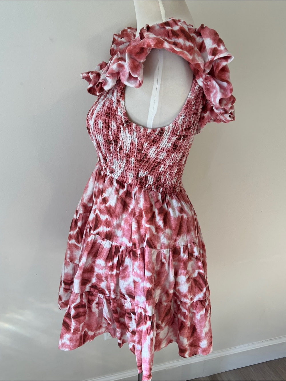 ELLIATT Pink Tie Dye Smocked Mini Dress Linen Blend Medium boho summer - Picture 2 of 7